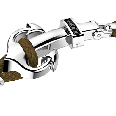 Bracciale Zancan in kevlar con ancora in argento e pietre nere.
