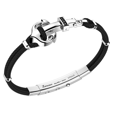 Bracciale Zancan in kevlar con ancora in argento e pietre nere.