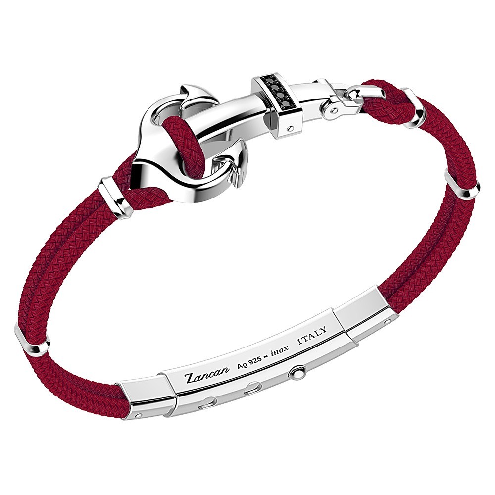 Bracciale Zancan in kevlar con ancora in argento e pietre nere.