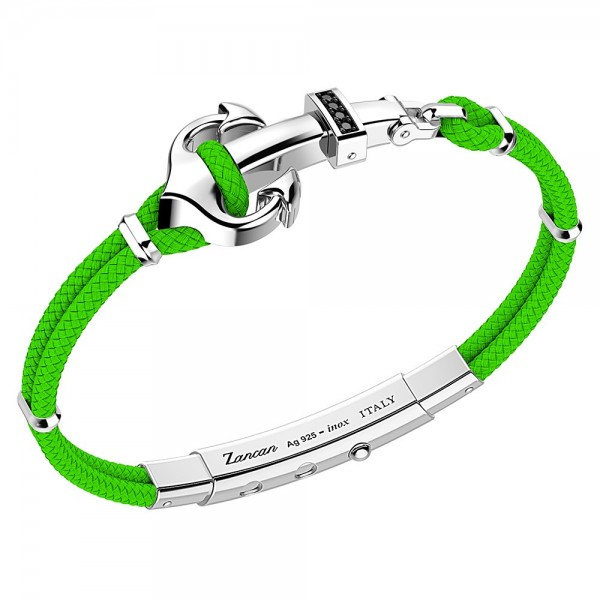 Zancan-Armband aus Kevlar mit Anker aus Silber und schwarzen Edelsteinen.
