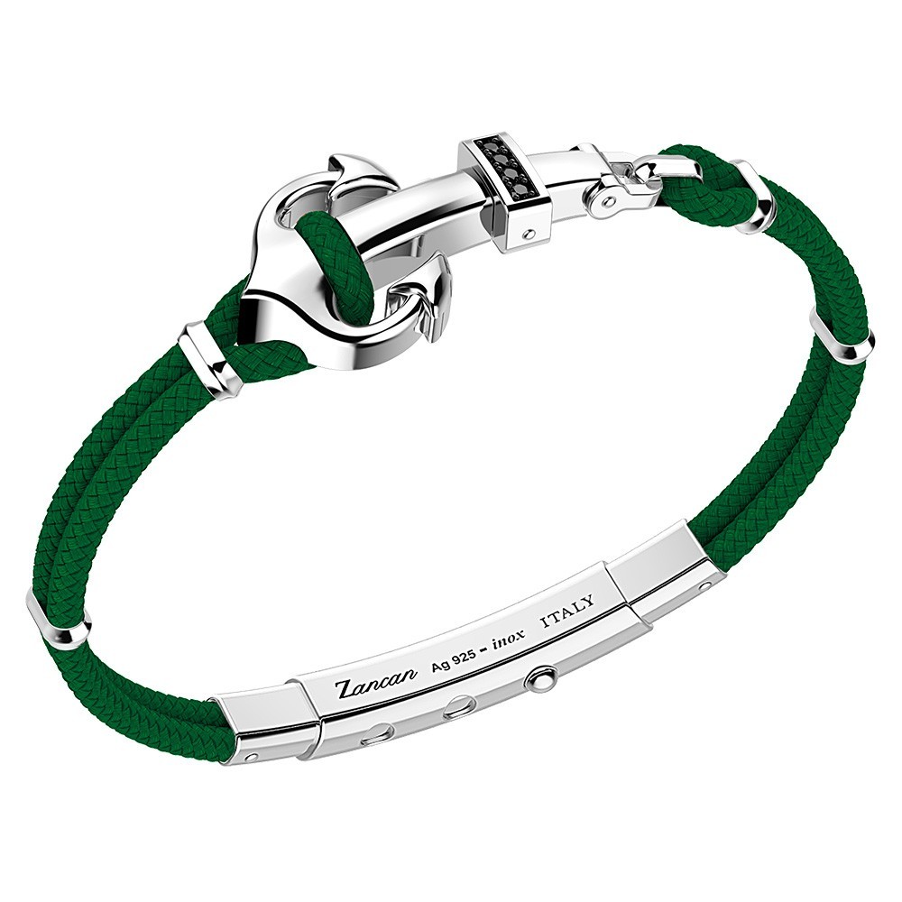 Zancan kevlar bracelet with silver anchor and black stones.