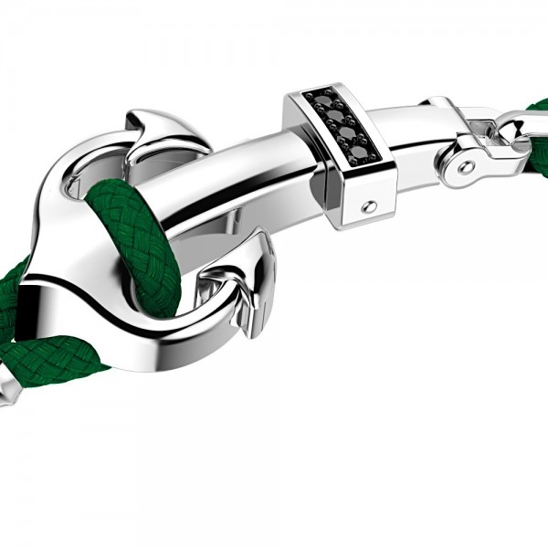 Bracciale Zancan in kevlar con ancora in argento e pietre nere.