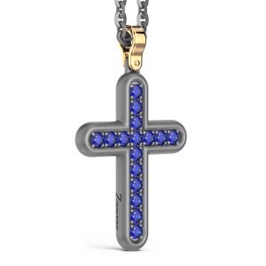 Collana con pendente Zancan in titanio, oro 18kt e zaffiri blu 2