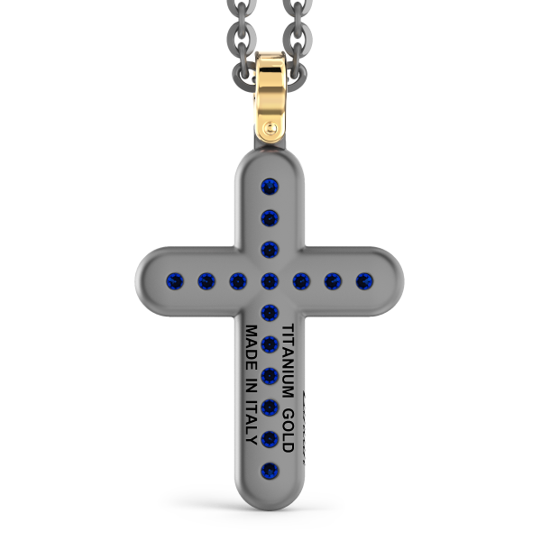 Collana con pendente Zancan in titanio, oro 18kt e zaffiri blu