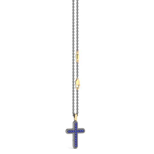 Collana con pendente Zancan in titanio, oro 18kt e zaffiri blu
