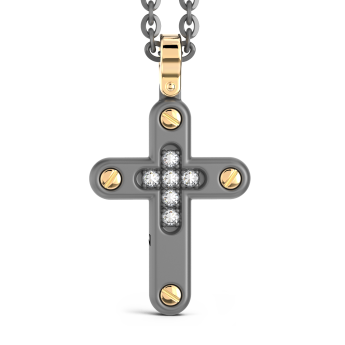 Collana con pendente Zancan in titanio, oro 18kt e diamanti bianchi