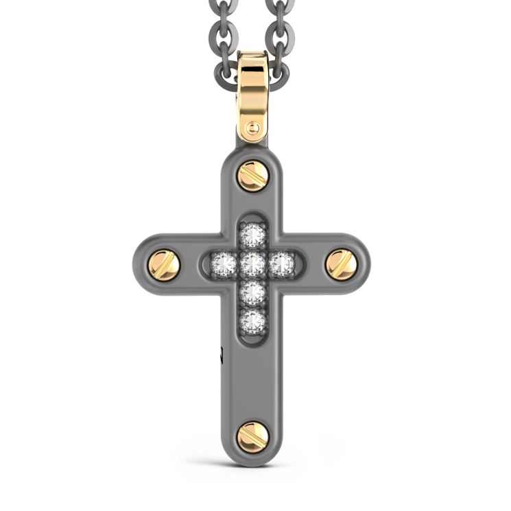 Collana con pendente Zancan in titanio, oro 18kt e diamanti bianchi