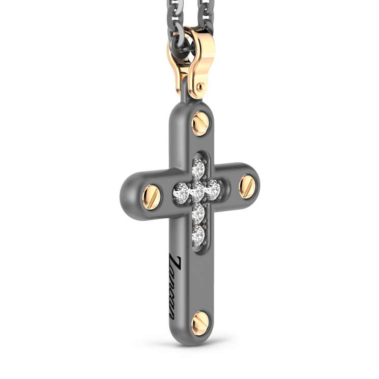 Collana con pendente Zancan in titanio, oro 18kt e diamanti bianchi