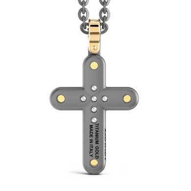 Collana con pendente Zancan in titanio, oro 18kt e diamanti bianchi