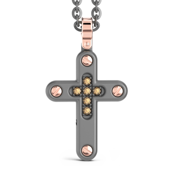 Collana con pendente Zancan in titanio, oro 18kt e diamanti brown