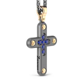 Collana con pendente Zancan in titanio, oro 18kt e zaffiri blu 2