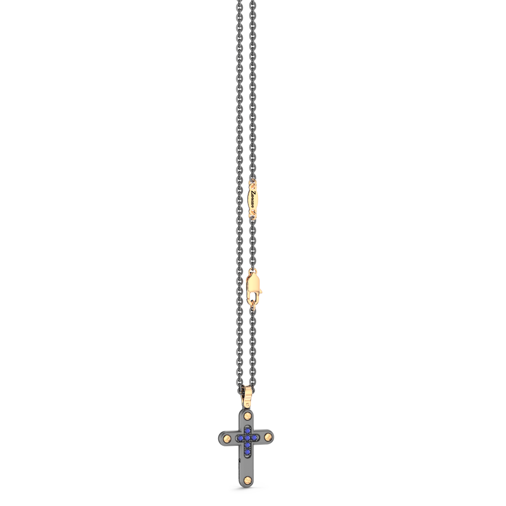 Collana con pendente Zancan in titanio, oro 18kt e zaffiri blu