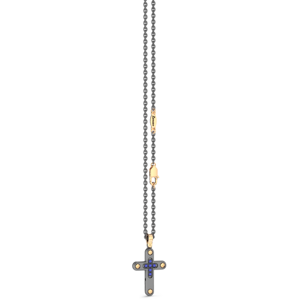Collana con pendente Zancan in titanio, oro 18kt e zaffiri blu