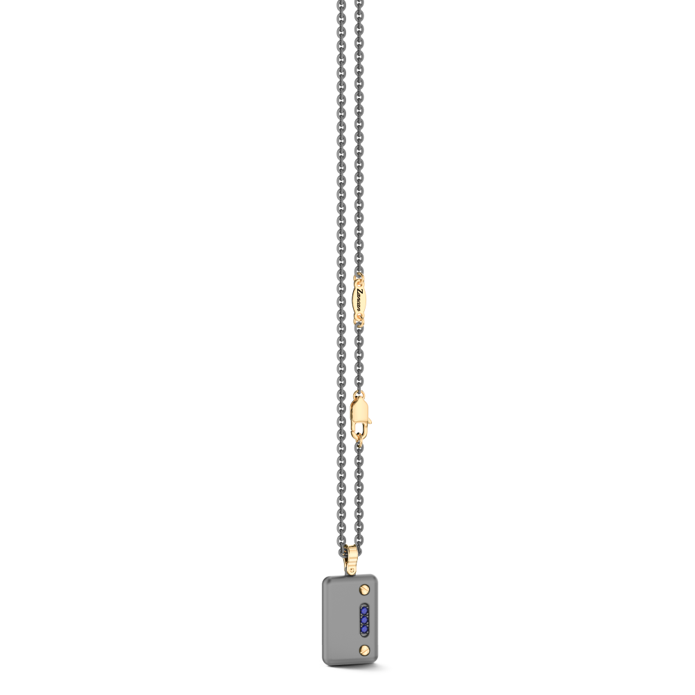Collana con pendente Zancan in titanio, oro 18kt e zaffiri blu