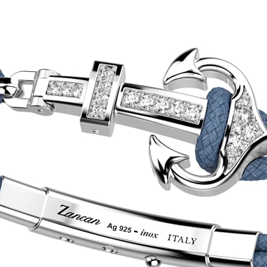 Zancan-Armband aus Kevlar mit Anker aus Silber und farbigen Edelsteinen.
