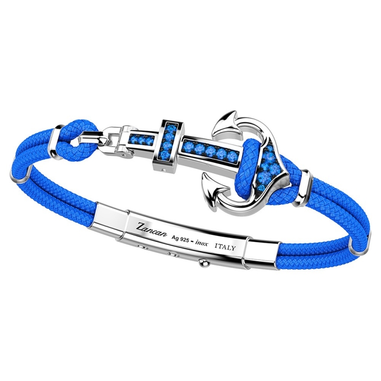 Bracciale Zancan in kevlar con ancora in argento e pietre colorate.