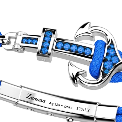 Bracciale Zancan in kevlar con ancora in argento e pietre colorate.
