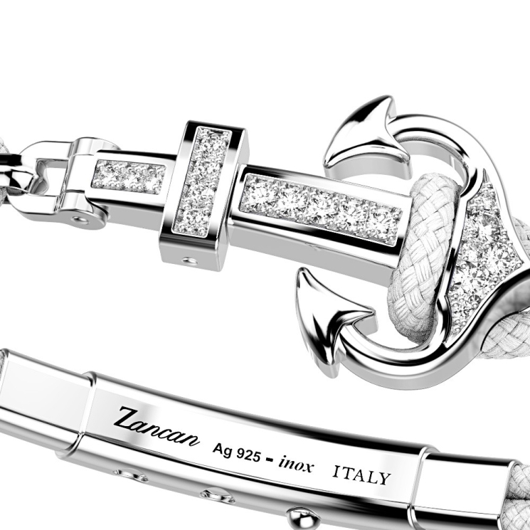 Bracciale Zancan in kevlar con ancora in argento e pietre colorate.