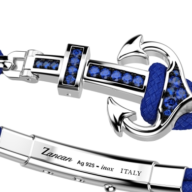 Bracciale Zancan in kevlar con ancora in argento e pietre colorate.