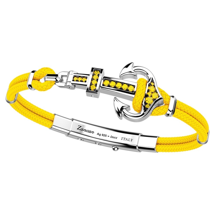 Bracciale Zancan in kevlar con ancora in argento e pietre colorate.