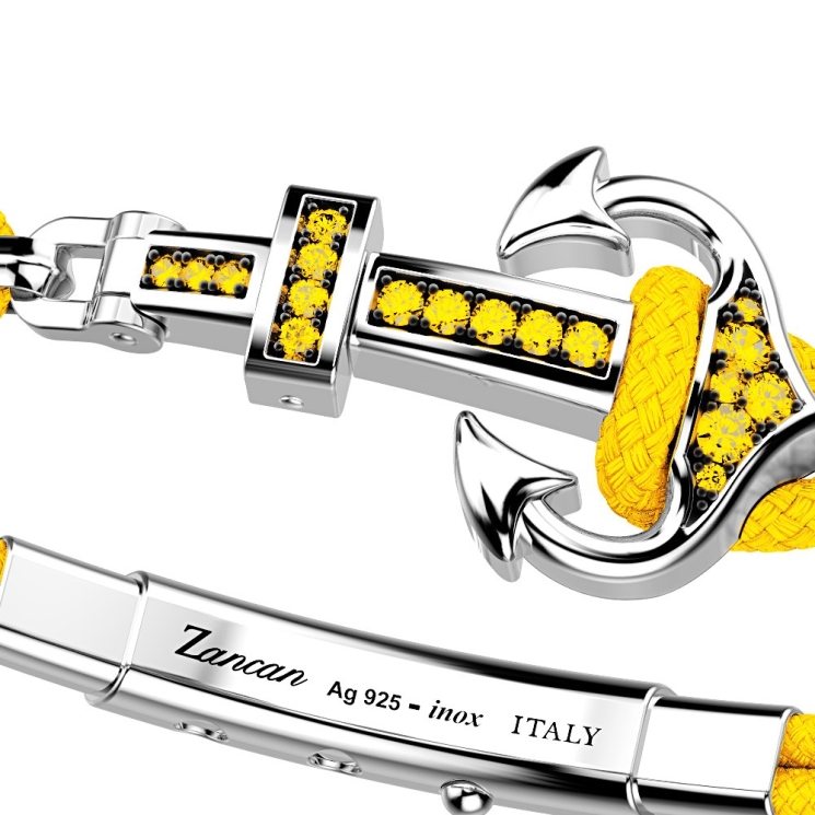 Bracciale Zancan in kevlar con ancora in argento e pietre colorate.