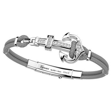 Bracciale Zancan in kevlar con ancora in argento e pietre colorate.