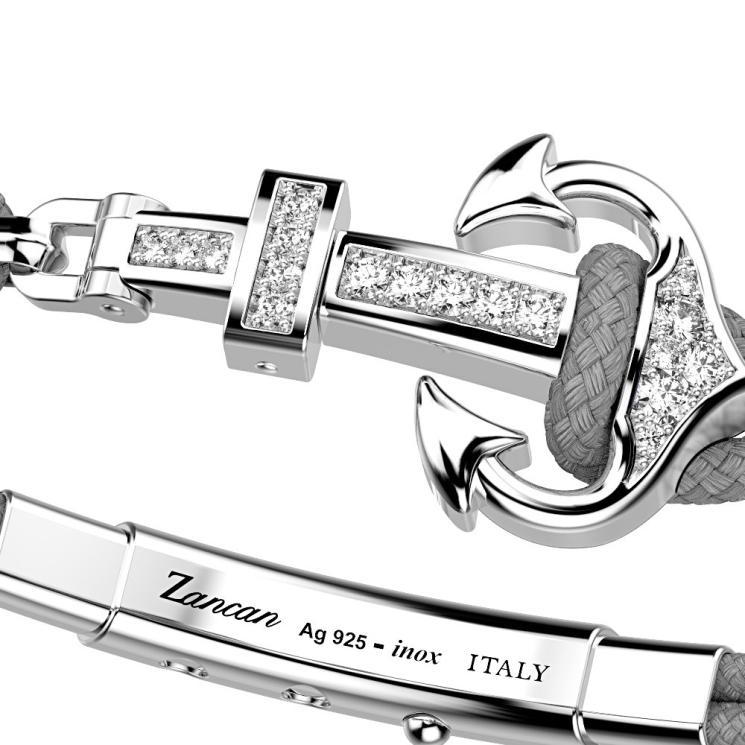 Bracciale Zancan in kevlar con ancora in argento e pietre colorate.