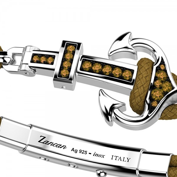Bracciale Zancan in kevlar con ancora in argento e pietre colorate.