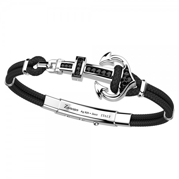 Bracciale Zancan in kevlar con ancora in argento e pietre colorate.