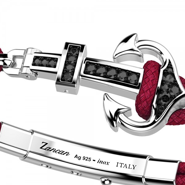 Bracciale Zancan in kevlar con ancora in argento e pietre colorate.