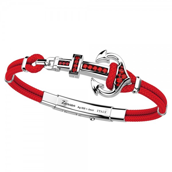 Zancan-Armband aus Kevlar mit Anker aus Silber und farbigen Edelsteinen.