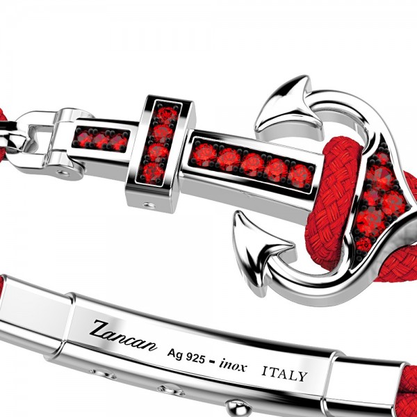 Zancan kevlar bracelet with silver anchor and colored stones.