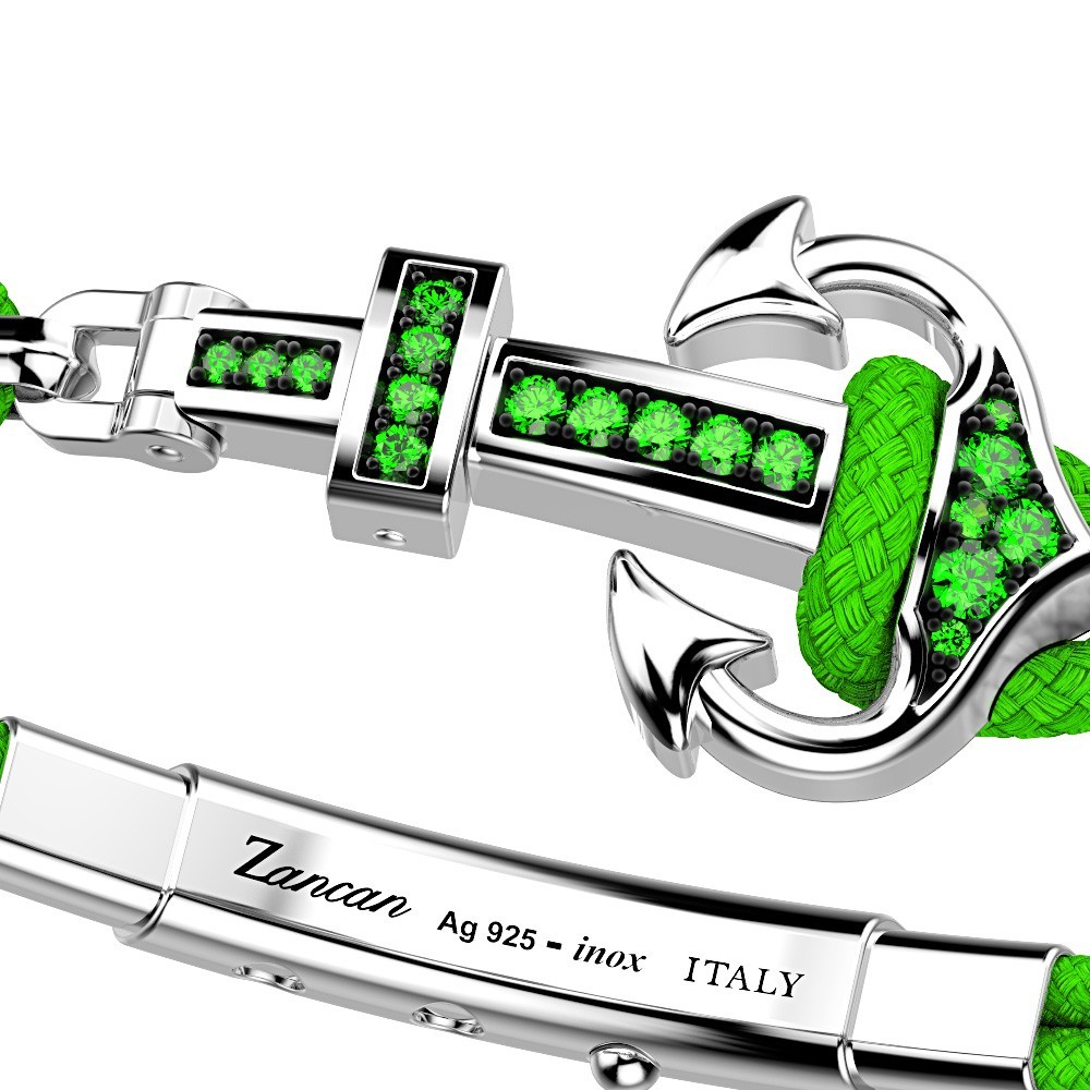 Bracciale Zancan in kevlar con ancora in argento e pietre colorate.