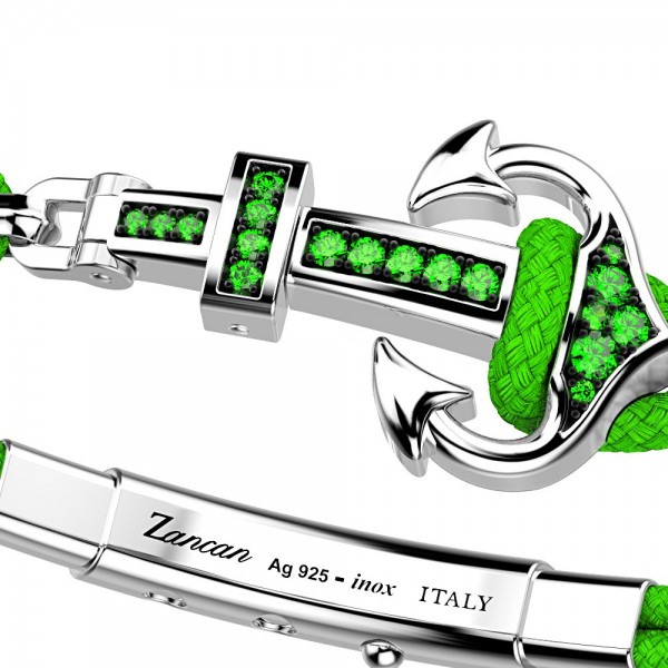 Bracciale Zancan in kevlar con ancora in argento e pietre colorate.