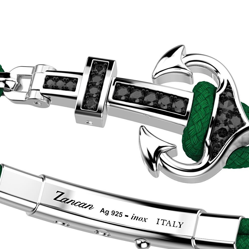 Bracciale Zancan in kevlar con ancora in argento e pietre colorate.