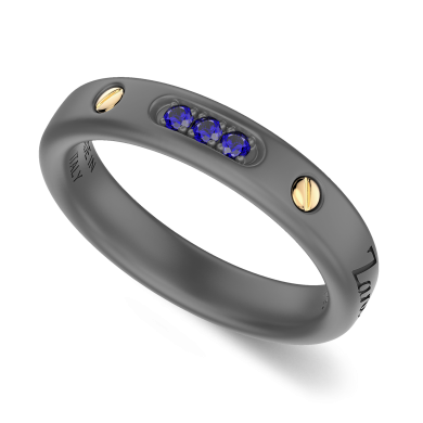 Anello Zancan in titanio, oro 18kt e zaffiri blu