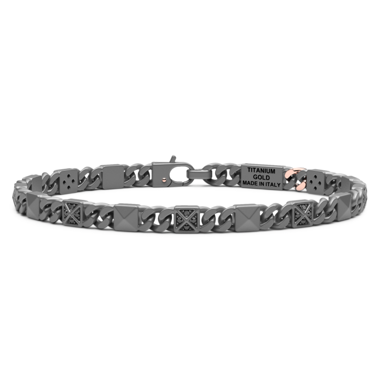 Zancan bracelet in titanium, 18k gold and black diamonds