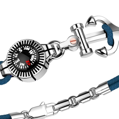 Zancan kevlar bracelet with silver anchor and compass.