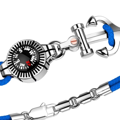 Pulsera Zancan de kevlar con ancla de plata y brújula.