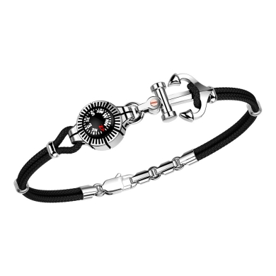 Zancan-Armband aus Kevlar mit Anker aus Silber und Kompass.