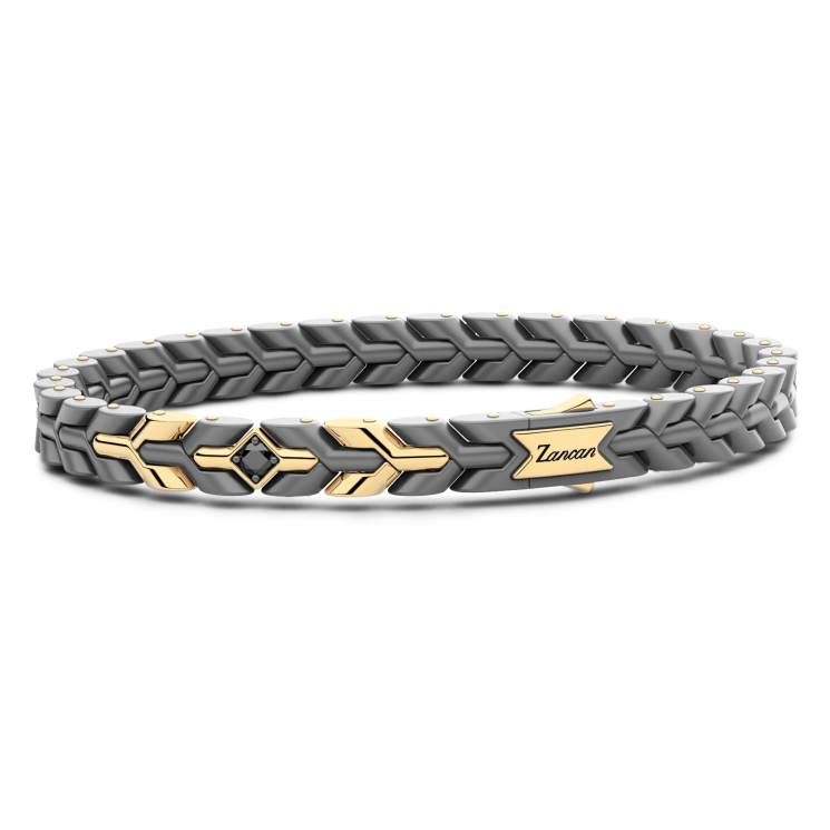 Zancan bracelet in titanium, 18k gold and black diamonds