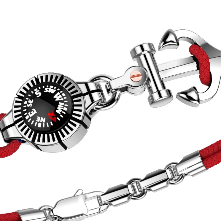 Pulsera Zancan de kevlar con ancla de plata y brújula.
