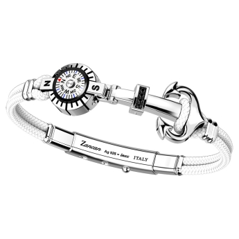Zancan kevlar bracelet with silver anchor, stones and compass.