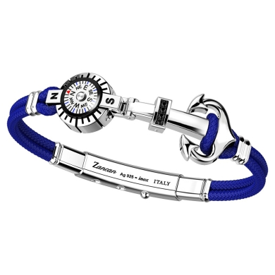 Zancan kevlar bracelet with silver anchor, stones and compass.