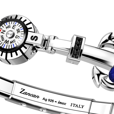 Zancan kevlar bracelet with silver anchor, stones and compass.