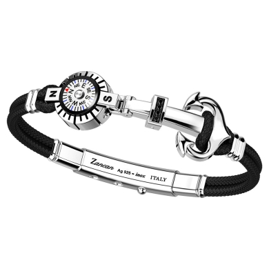Zancan kevlar bracelet with silver anchor, stones and compass.