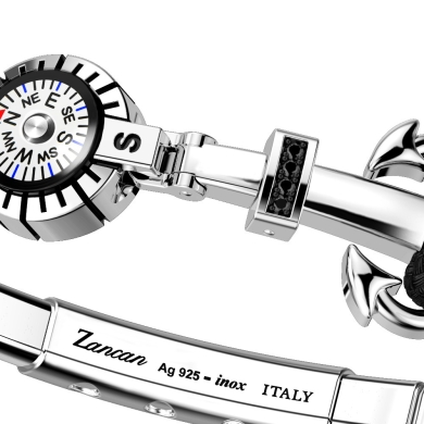Zancan kevlar bracelet with silver anchor, stones and compass.