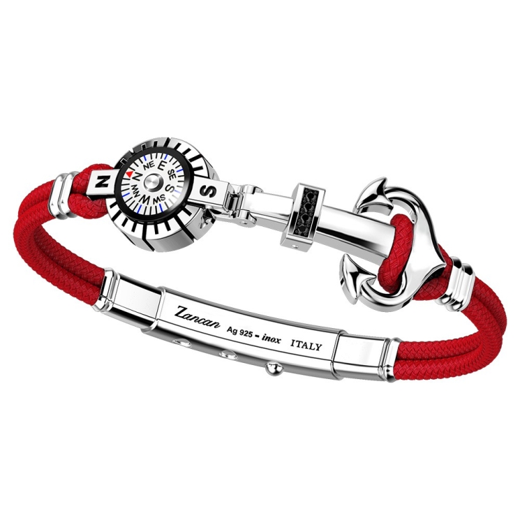Zancan kevlar bracelet with silver anchor, stones and compass.