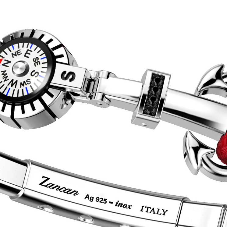 Zancan kevlar bracelet with silver anchor, stones and compass.