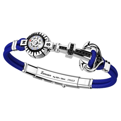 Bracciale Zancan in kevlar con ancora in argento, pietre e bussola.